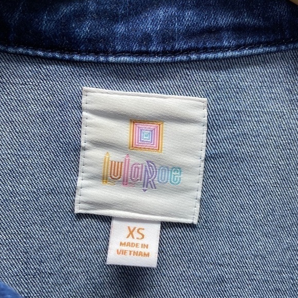 Lularoe Jaxon Denim Floral Embroidered Jacket Sz XS - Picture 4 of 5